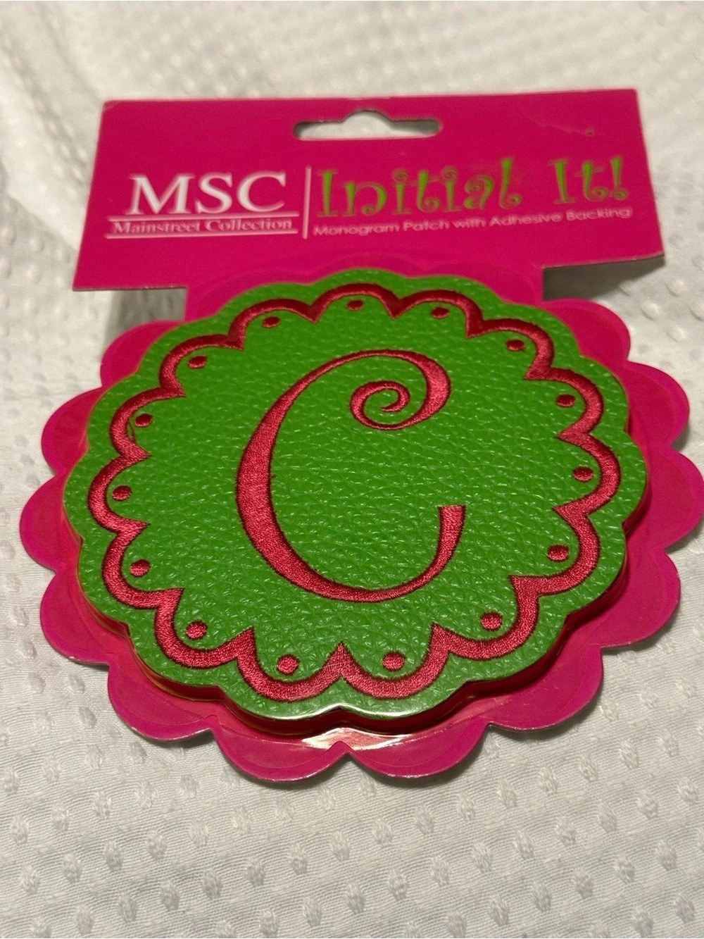 Letter C    MSC Monogram Initial 5 inch Patch Green & Pink NWT